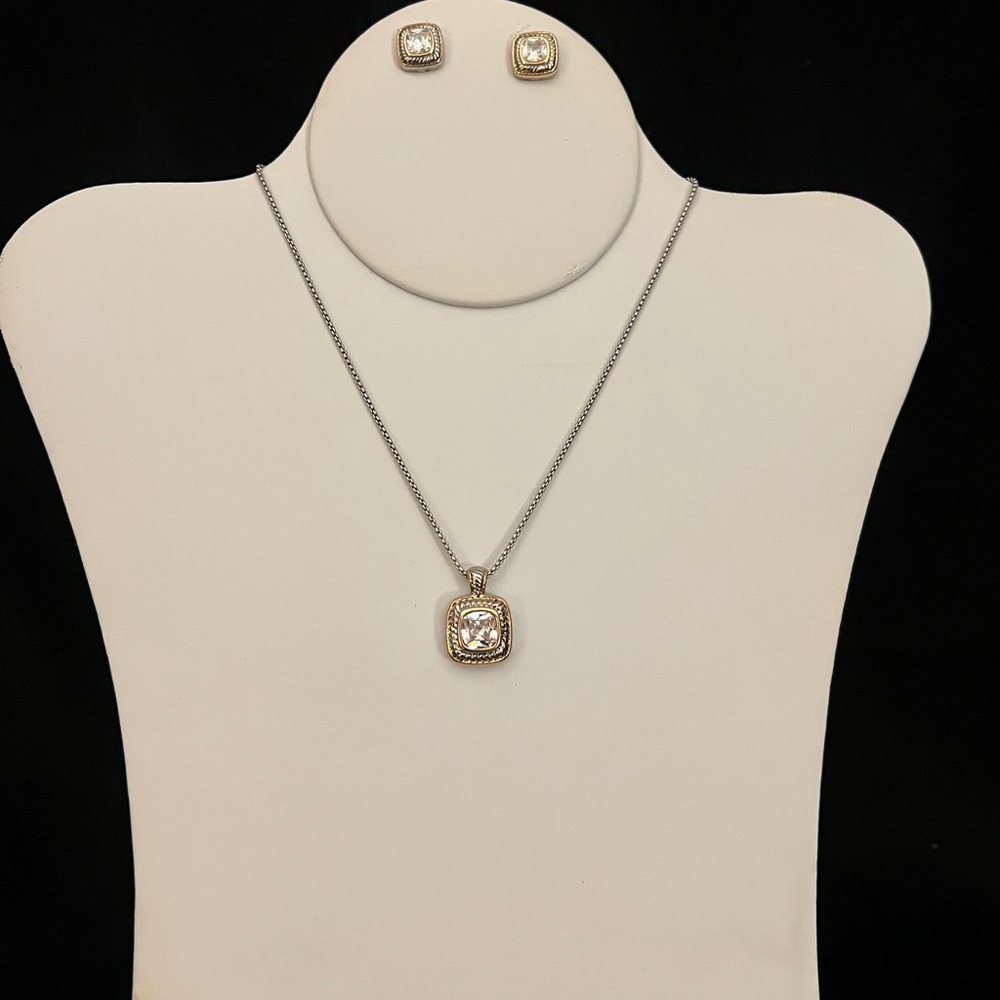 Silver Necklace with Pendant and Stud Earrings